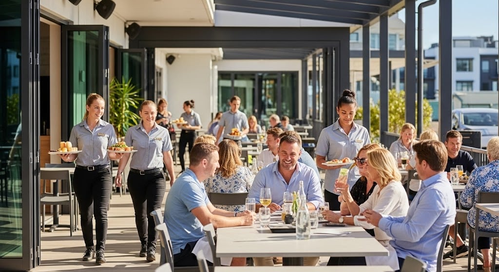 groups at outdooor restaurant in New Zealand